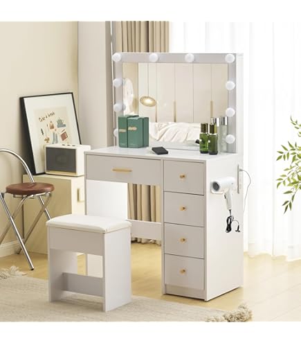 Amazon｜松材ドレッサー 姫系 化粧台 おしゃれ 一面鏡 LED3つのモード